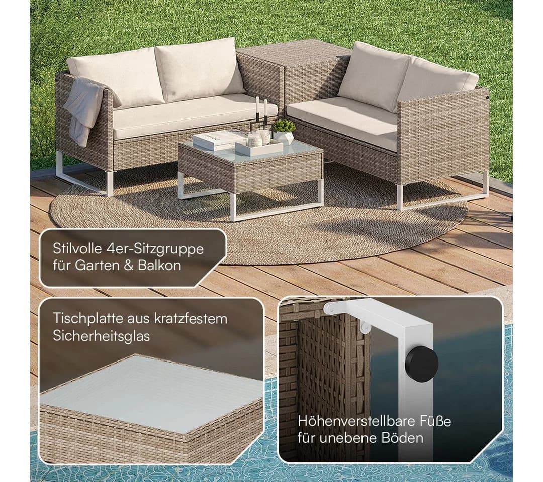 STEELSØN Gartenlounge-Set Alniyat Beige Polyrattan mit Kissen - Bild 5