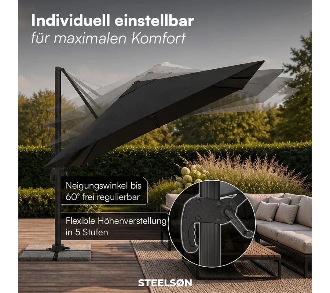 STEELSØN Sonnenschirm Elaris Ampelschwarz 300x300 cm - Bild 3