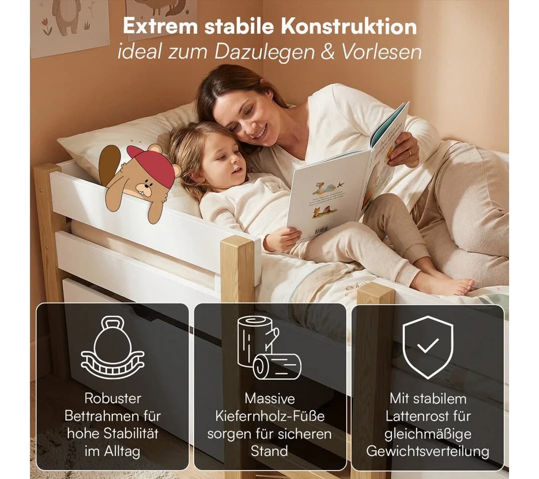 Bellabino Hochbett Aspy mit Matratze und Schubladen Weiß