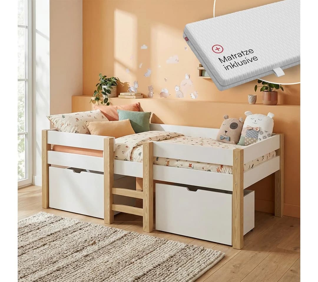 Bellabino Hochbett Aspy mit Matratze und Schubladen Weiß - Bild 2