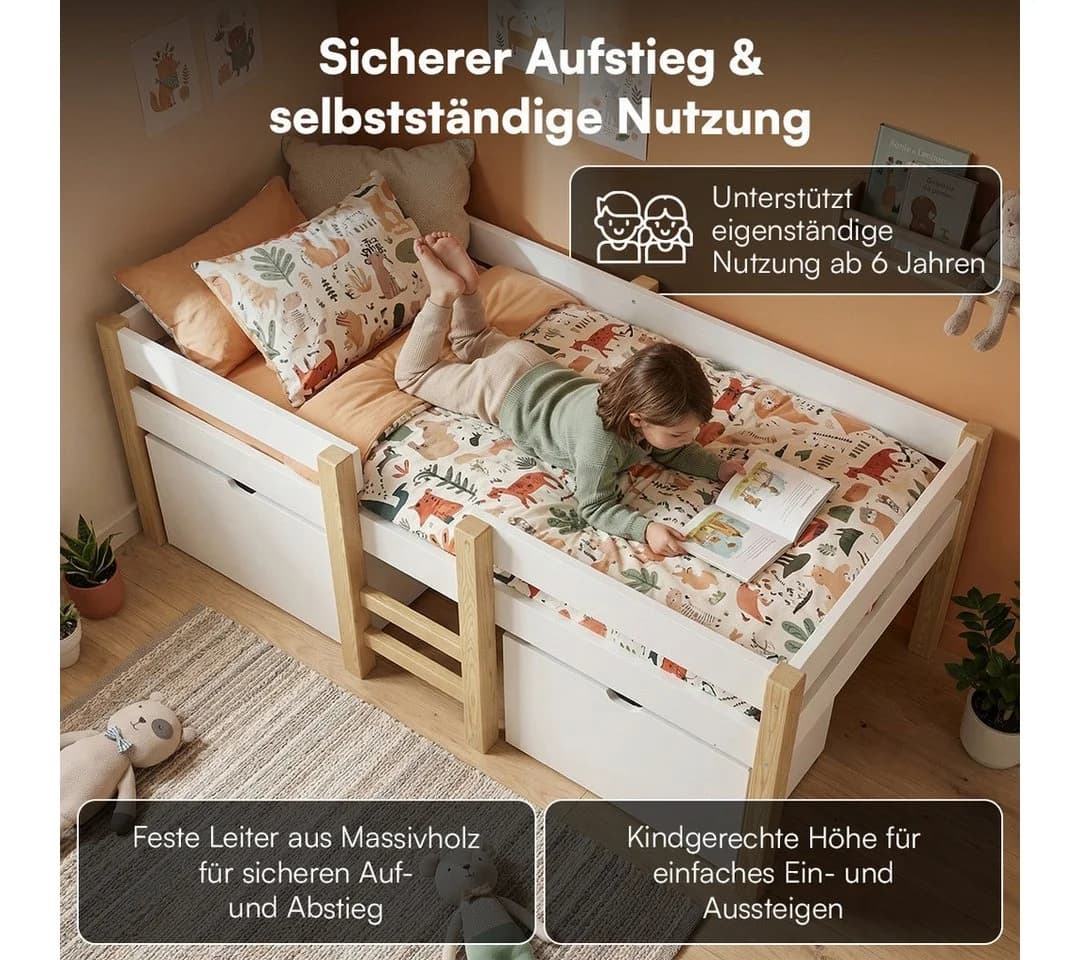 Bellabino Hochbett Aspy mit Matratze und Schubladen Weiß - Bild 3