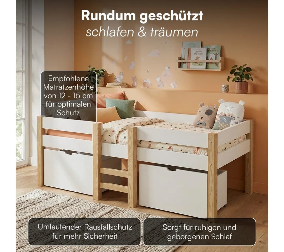 Bellabino Hochbett Aspy mit Matratze und Schubladen Weiß - Bild 4