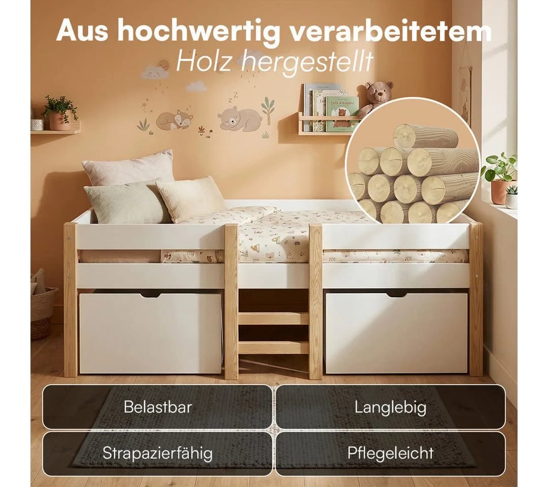 Bellabino Hochbett Aspy mit Matratze und Schubladen Weiß - Bild 5