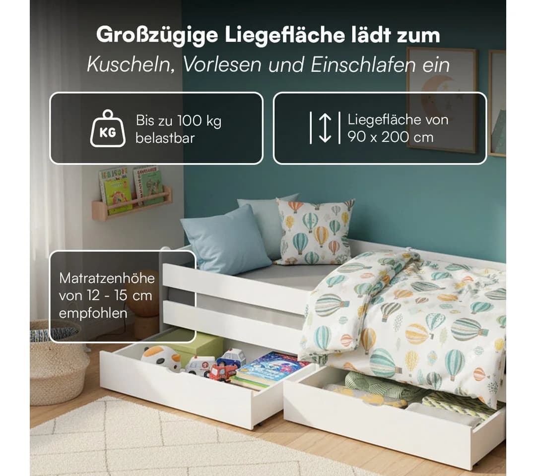 Bellabino Kinderbett Kuru Weiß mit Matratze und Schubladen - Bild 5