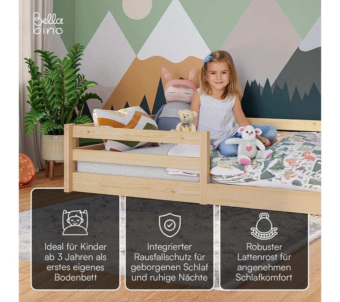 Bellabino Kinderbett Iskri Bodenbett mit Rausfallschutz Massivholz Kiefer - Bild 3