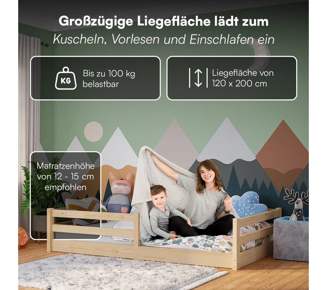 Bellabino Kinderbett Iskri Bodenbett mit Rausfallschutz Massivholz Kiefer - Bild 5