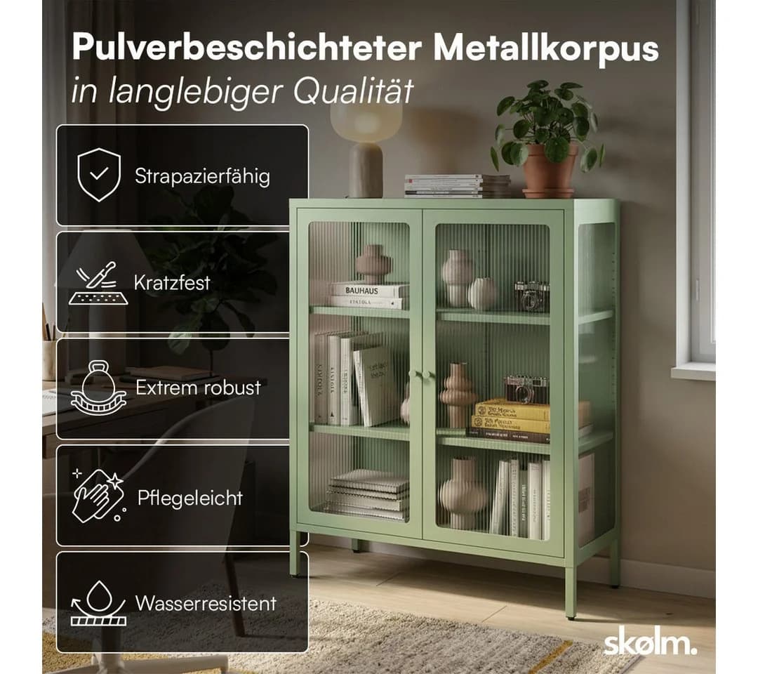 skølm Highboard Norns mit Glastüren Mintgrün Metallkommode - Bild 3