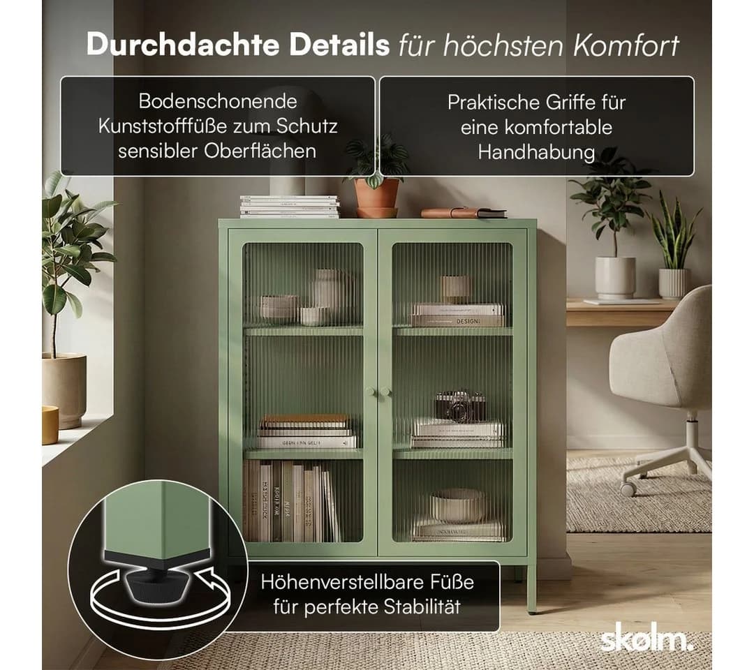 skølm Highboard Norns mit Glastüren Mintgrün Metallkommode - Bild 4