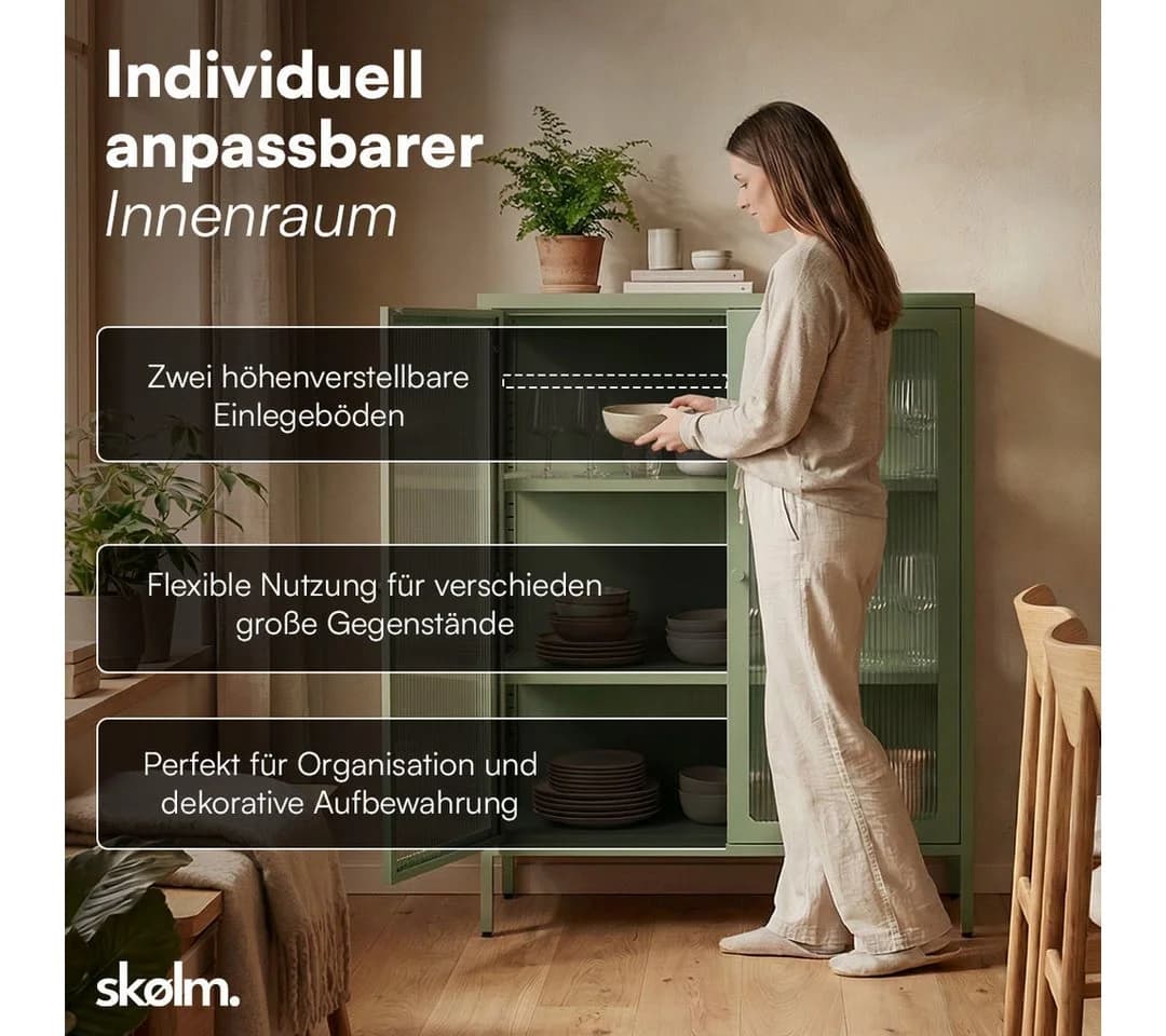 skølm Highboard Norns mit Glastüren Mintgrün Metallkommode - Bild 5