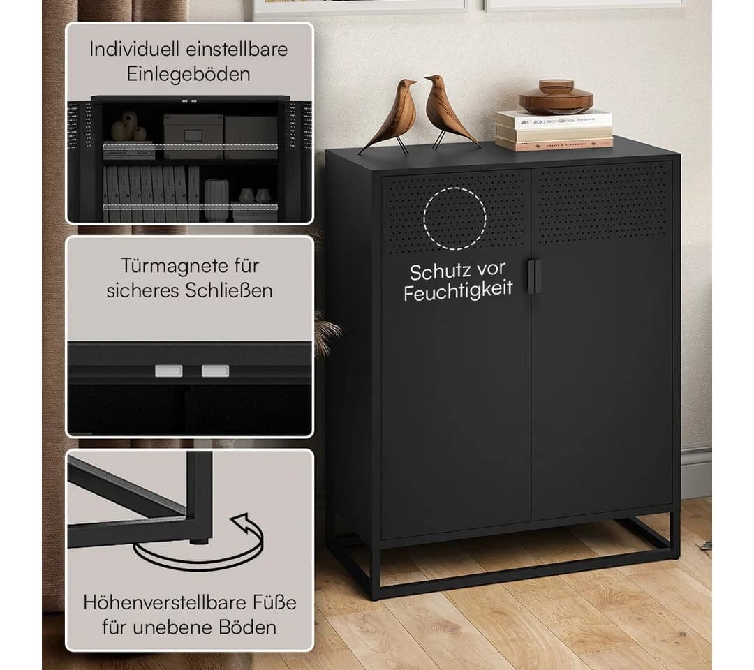 skølm Kommode Izar Metall Schwarz Highboard Doppeltür - Bild 3