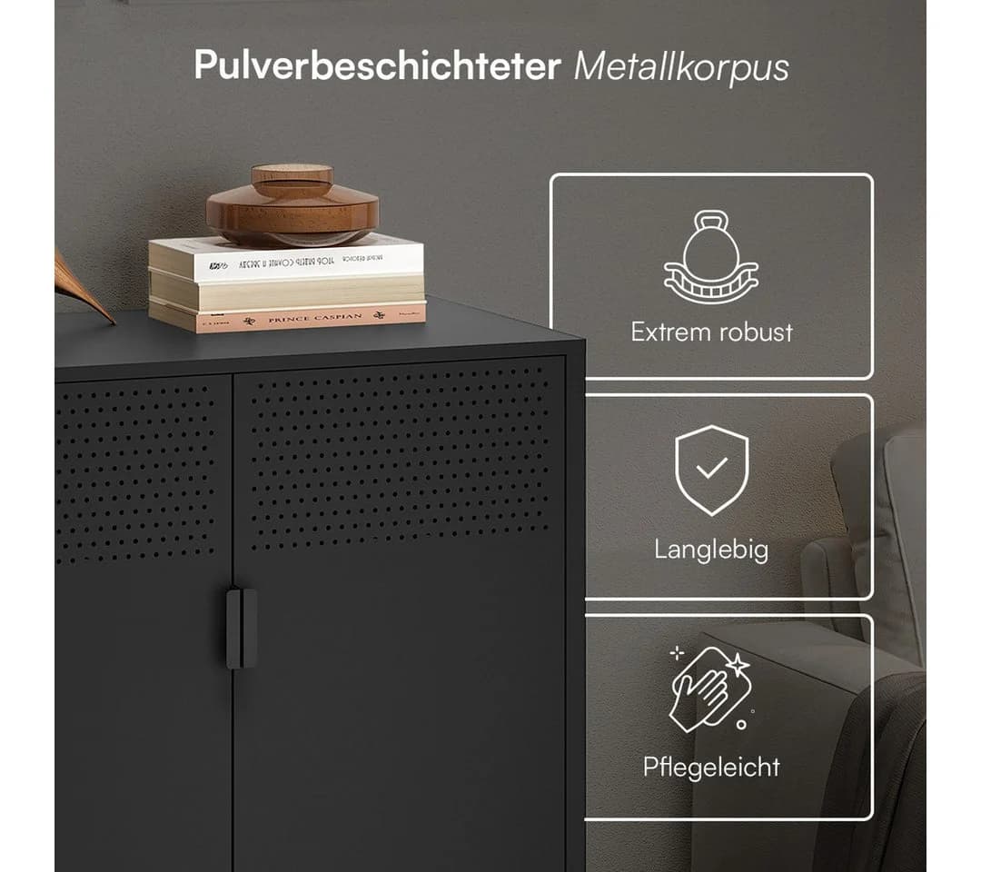 skølm Kommode Izar Metall Schwarz Highboard Doppeltür - Bild 4