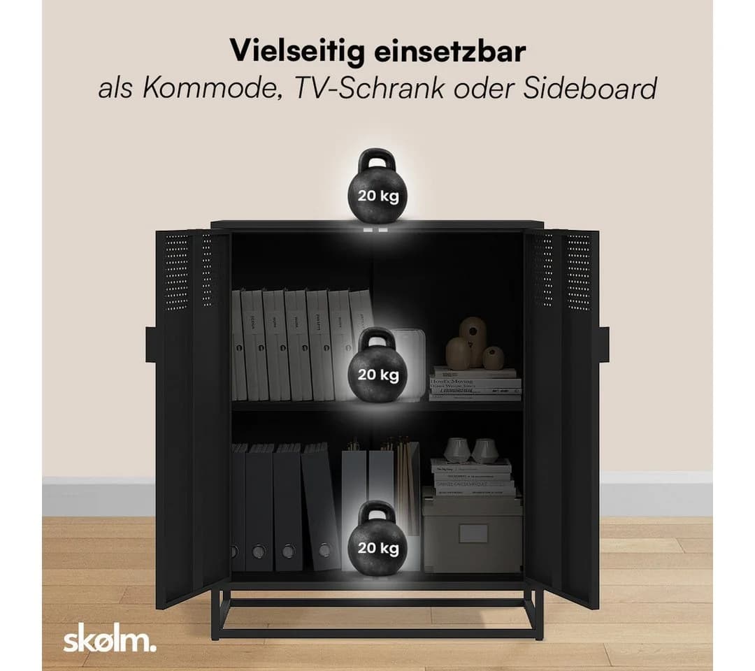 skølm Kommode Izar Metall Schwarz Highboard Doppeltür - Bild 5