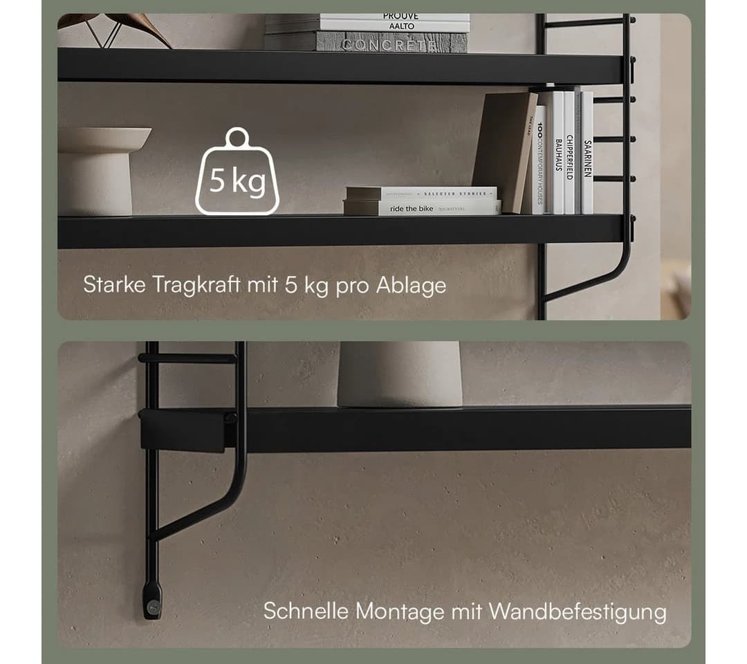 skølm Wandregal Mimir 3 Böden Höhenverstellbar Schwarz Metall - Bild 4