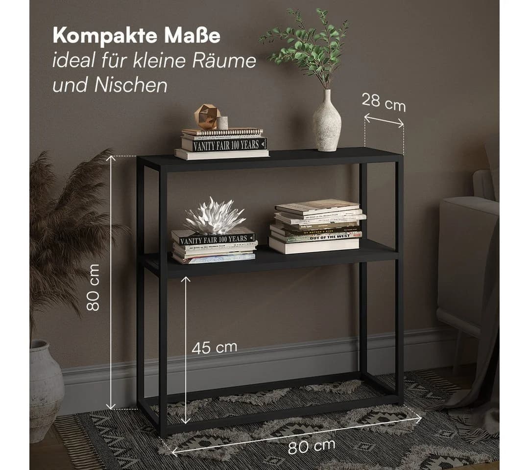 skølm Konsolentisch Skadi Schwarz Metallregal mit 2 Ablageflächen - Bild 5