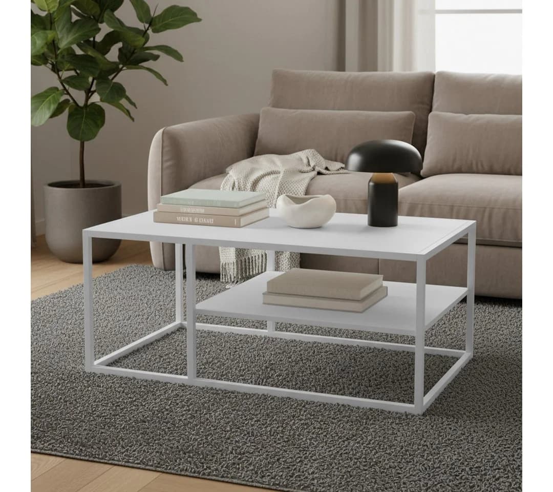 skølm Couchtisch Skadi Metall Weiß mit 2 Ablagen - Bild 2