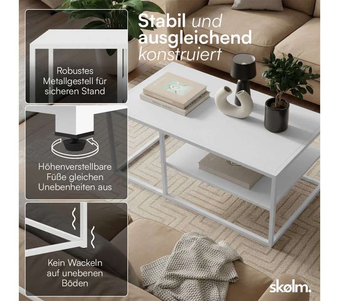 skølm Couchtisch Skadi Metall Weiß mit 2 Ablagen - Bild 3