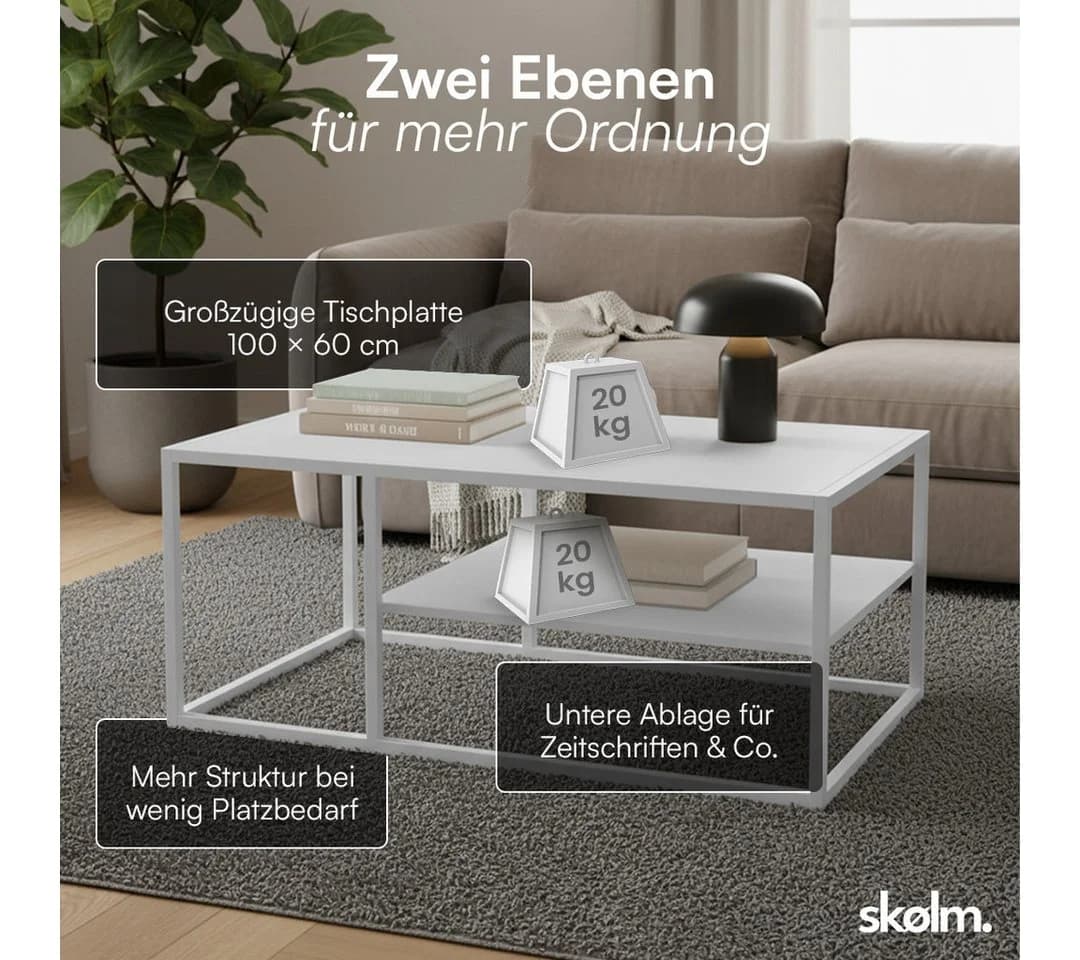 skølm Couchtisch Skadi Metall Weiß mit 2 Ablagen - Bild 4