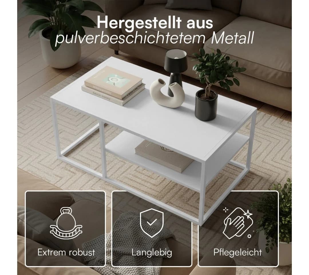 skølm Couchtisch Skadi Metall Weiß mit 2 Ablagen - Bild 5