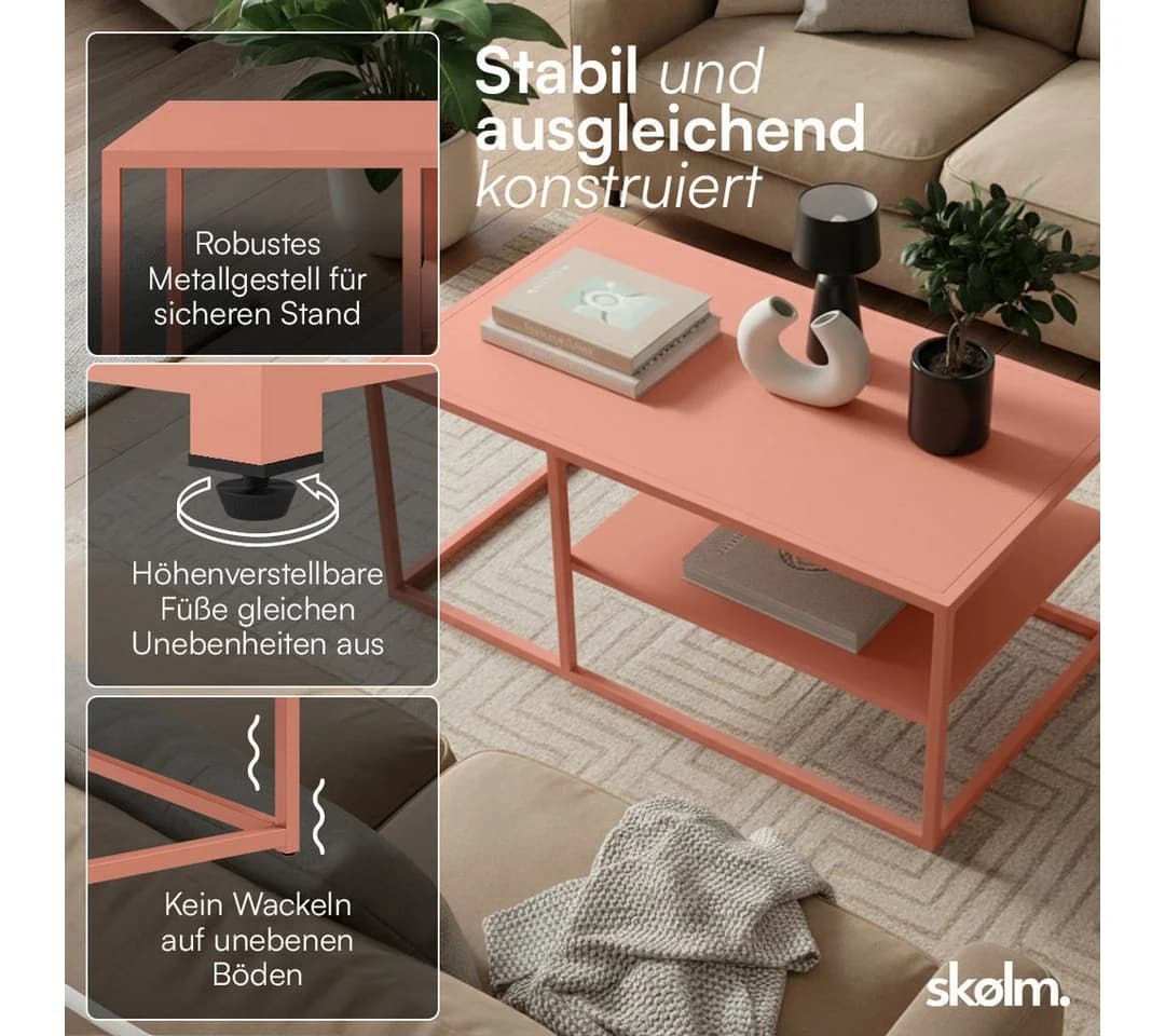 skølm Couchtisch Skadi Metall mit 2 Ablagen Terrakotta - Bild 3