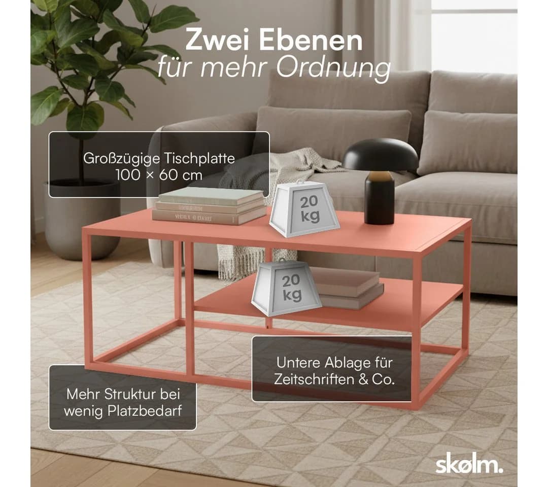 skølm Couchtisch Skadi Metall mit 2 Ablagen Terrakotta - Bild 4