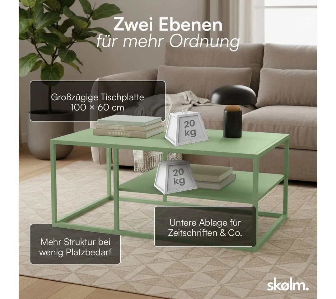 skølm Couchtisch Skadi Metall 2 Ablagen Mintgrün - Bild 4