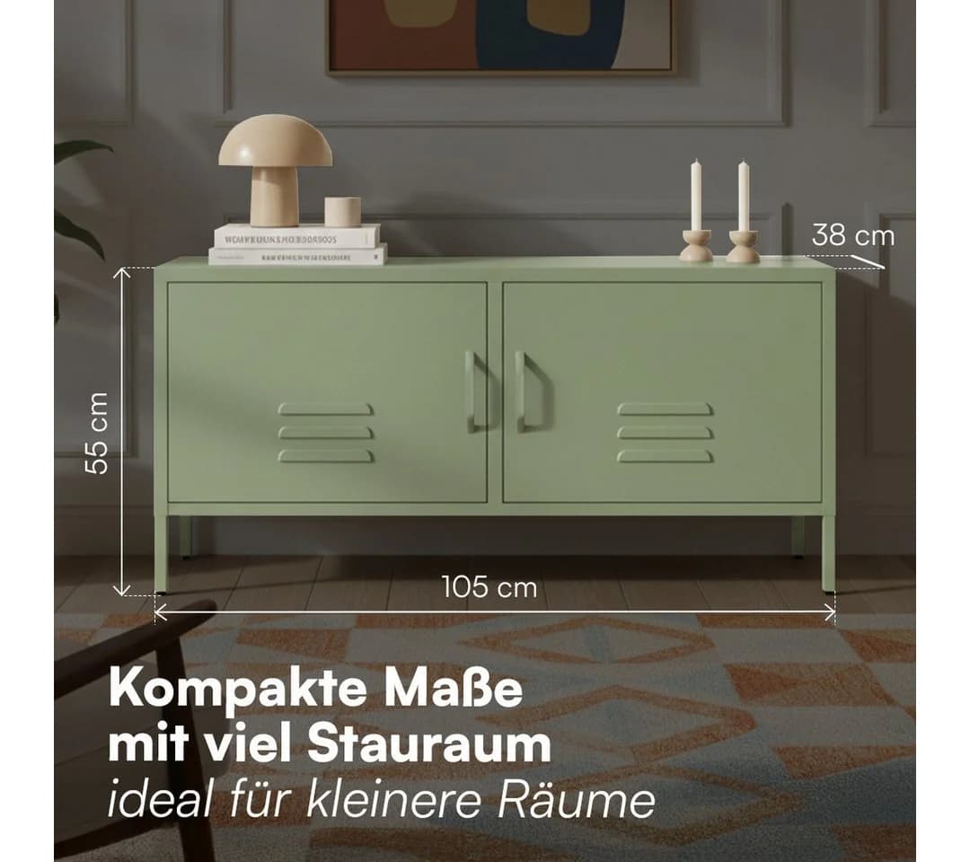 skølm Lowboard Atria Metall Mintgrün 4 Fächer 2 Türen - Bild 5