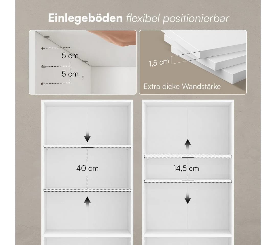 Bellamio Regal Apol Weiß Holzregal mit 6 höhenverstellbaren Fächern - Bild 3