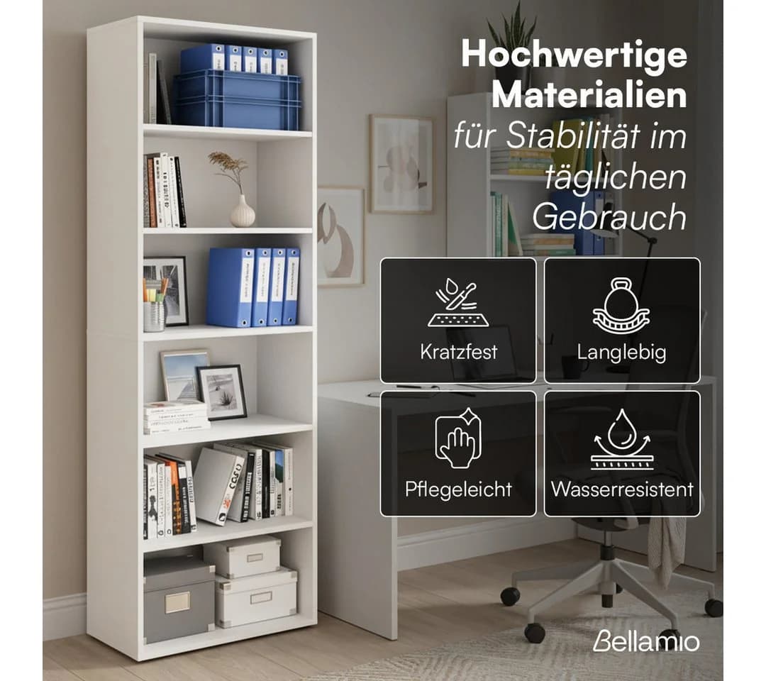Bellamio Regal Apol Weiß Holzregal mit 6 höhenverstellbaren Fächern - Bild 4