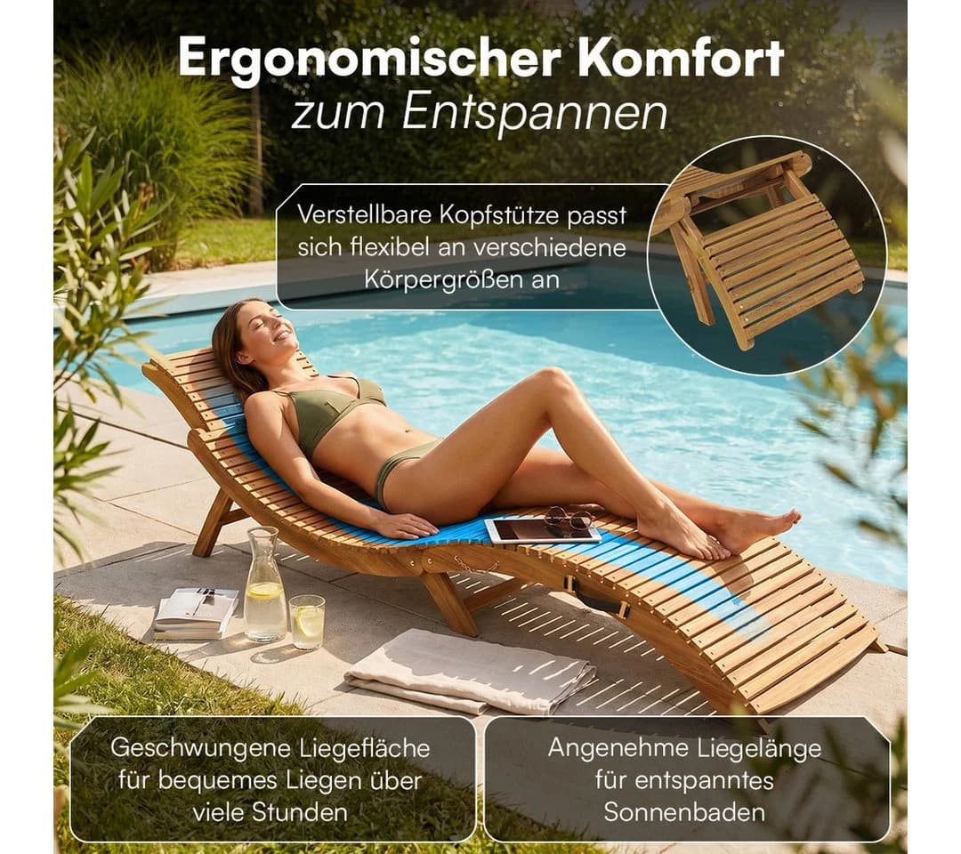 STEELSØN Gartenliege Ophira Akazienholz verstellbare Kopfstütze faltbar - Bild 3