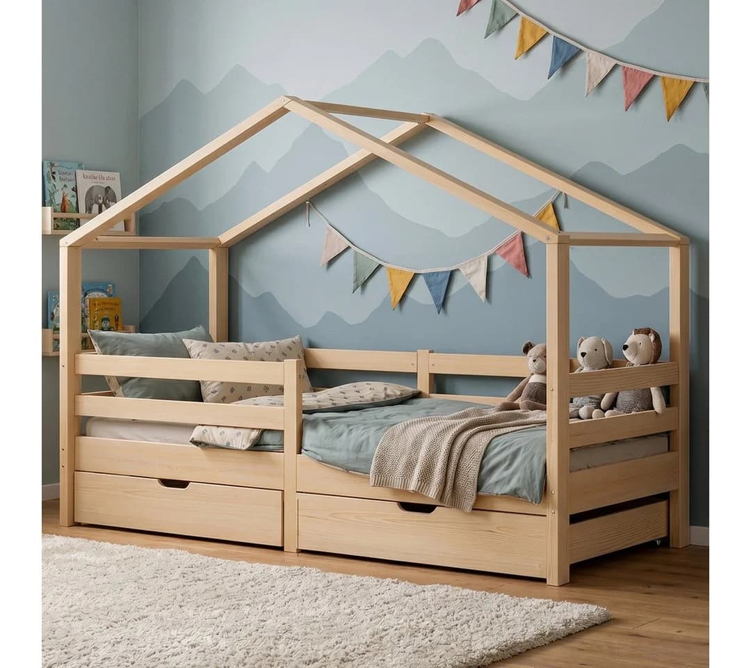 Bellabino Hausbett Abia mit Schubladen und Rausfallschutz Natur - Bild 2