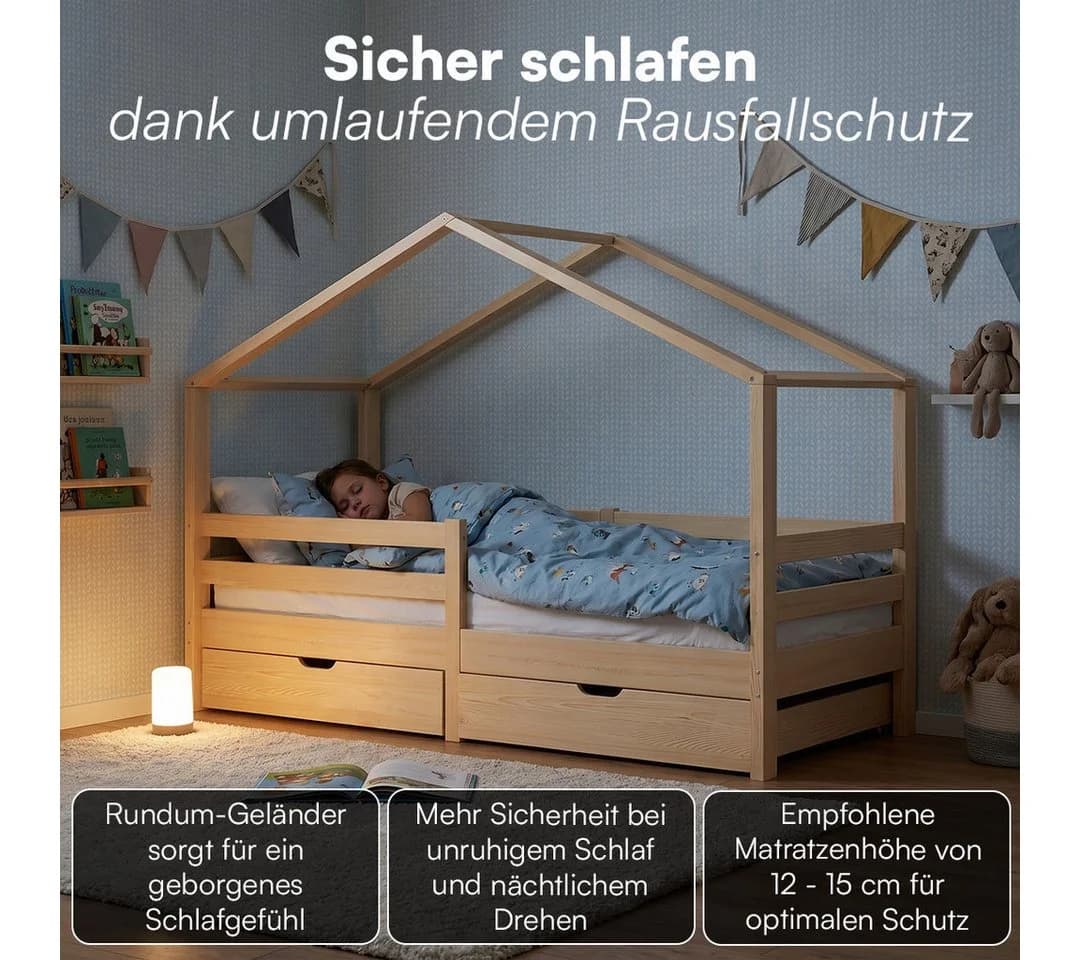 Bellabino Hausbett Abia mit Schubladen und Rausfallschutz Natur - Bild 3