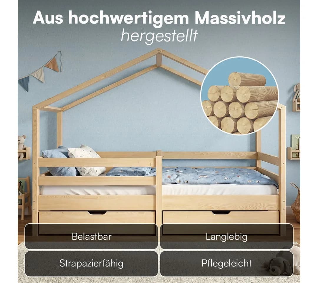 Bellabino Hausbett Abia mit Schubladen und Rausfallschutz Natur - Bild 4