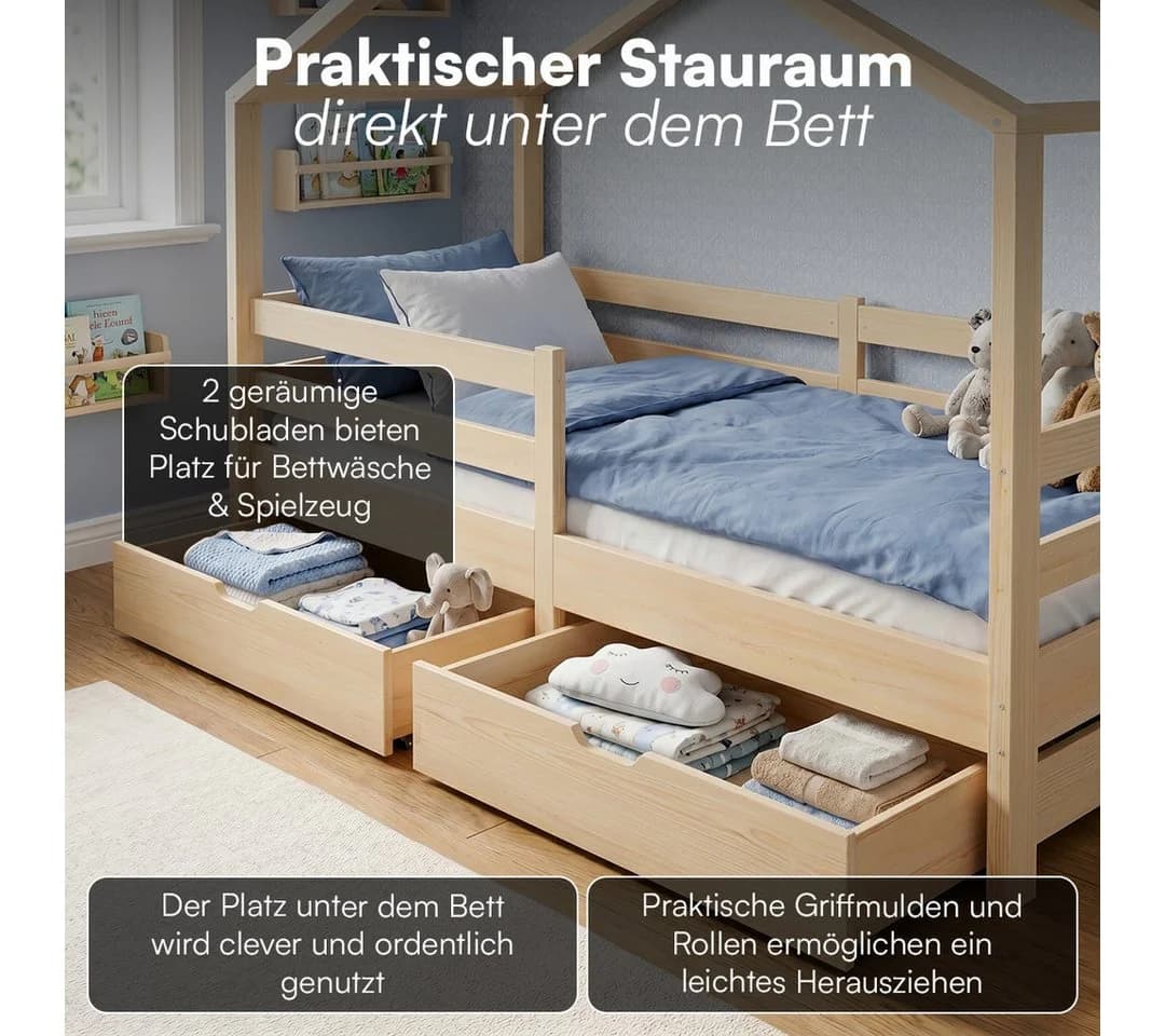 Bellabino Hausbett Abia mit Schubladen und Rausfallschutz Natur - Bild 5
