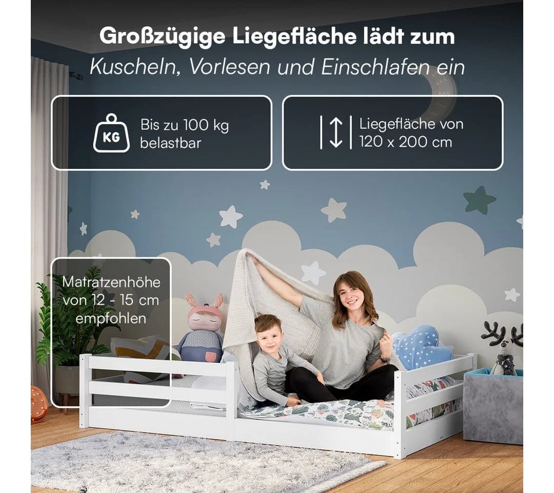 Bellabino Kinderbett Iskri Bodenbett mit Rausfallschutz und Matratze Weiß - Bild 5