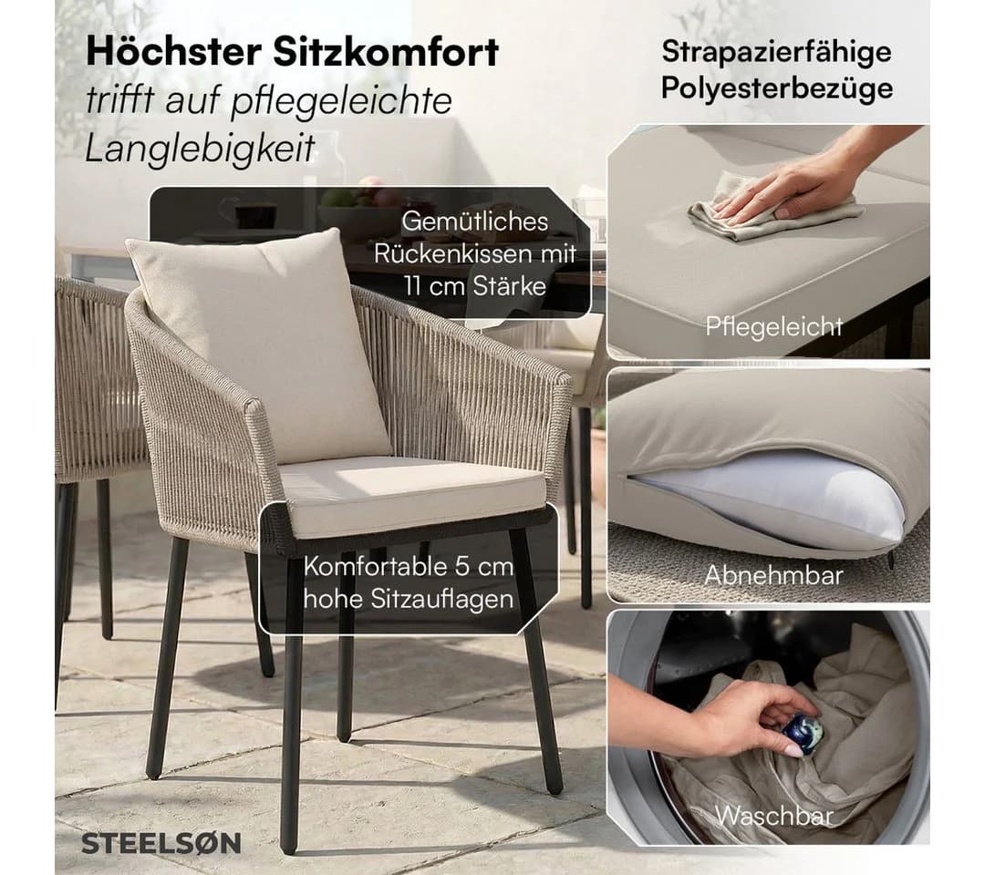 STEELSØN Gartenstuhl Nair 2er Set Beige Polyrattan