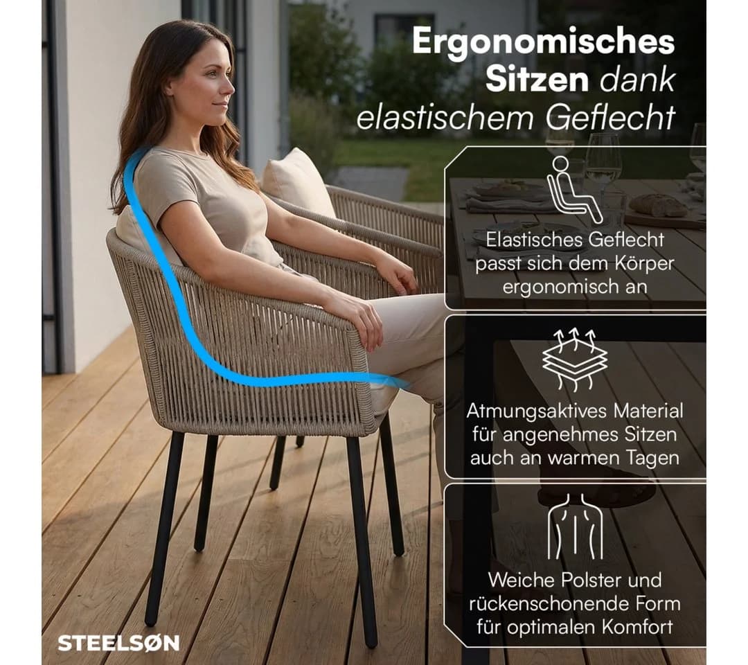 STEELSØN Gartenstuhl Nair 2er Set Beige Polyrattan - Bild 3