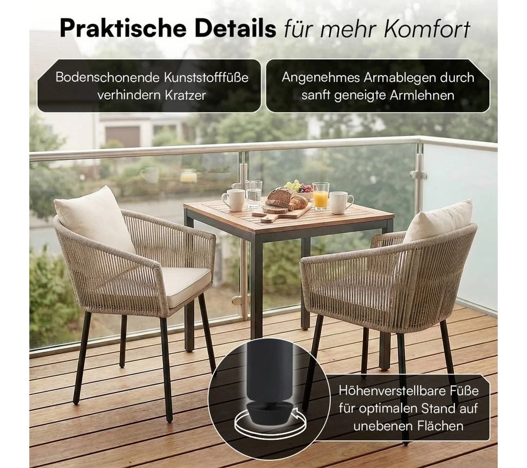 STEELSØN Gartenstuhl Nair 2er Set Beige Polyrattan - Bild 4