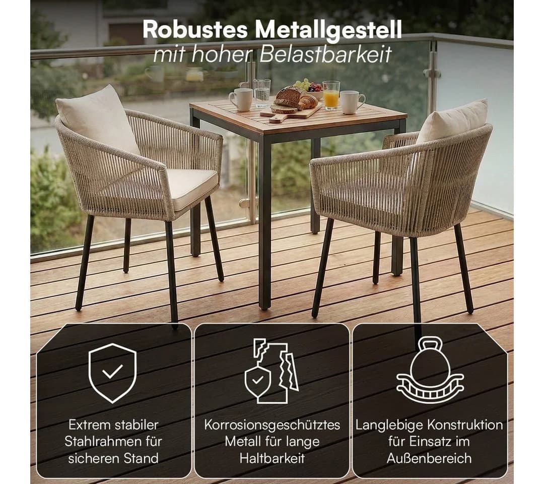 STEELSØN Gartenstuhl Nair 2er Set Beige Polyrattan - Bild 5