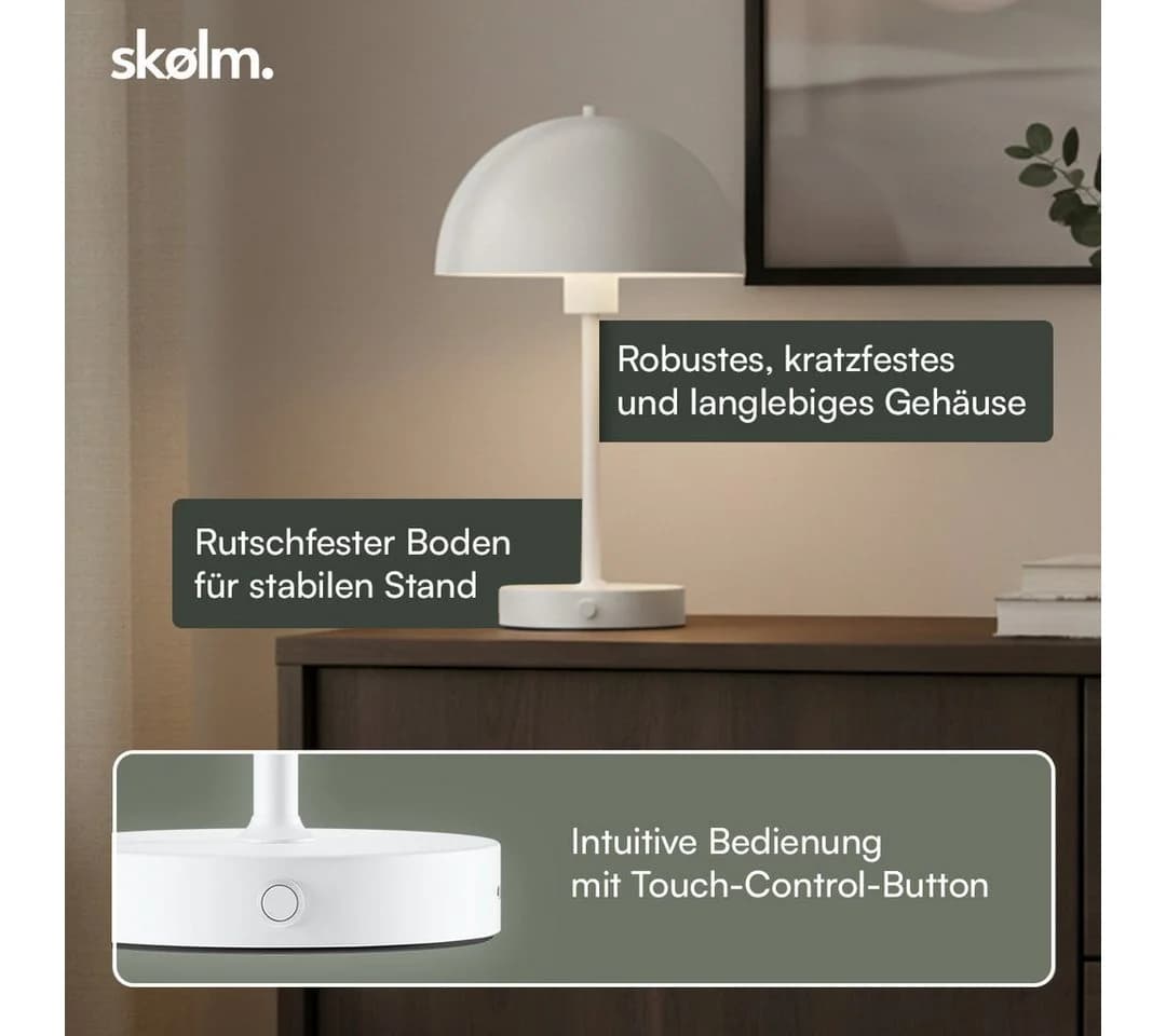 skølm Tischleuchte Aeriala mit Akku, Weiß, dimmbar, LED, Pilzform - Bild 2
