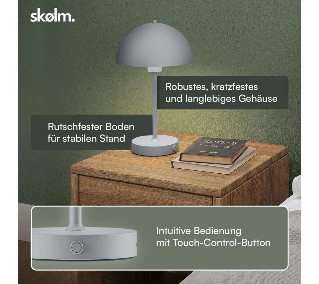 skølm Tischleuchte Aeriala mit Akku, Grau, LED Tischleuchte aufladbar, Pilzform - Bild 3