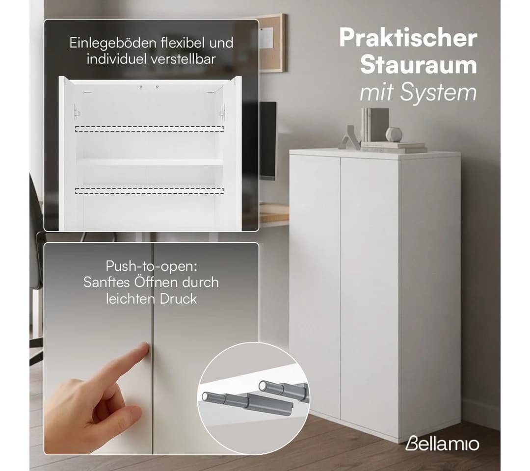 Bellamio Mehrzweckschrank Ais Weiß Push-to-Open Türen Aktenschrank - Bild 3