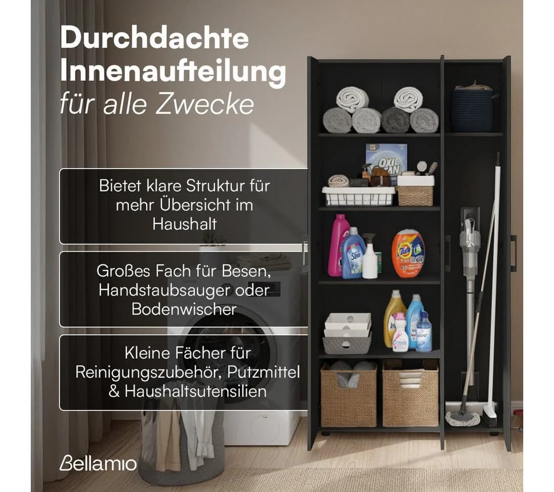 Bellamio Mehrzweckschrank Apol Anthrazitschwarz Akten- und Besenschrank - Bild 3