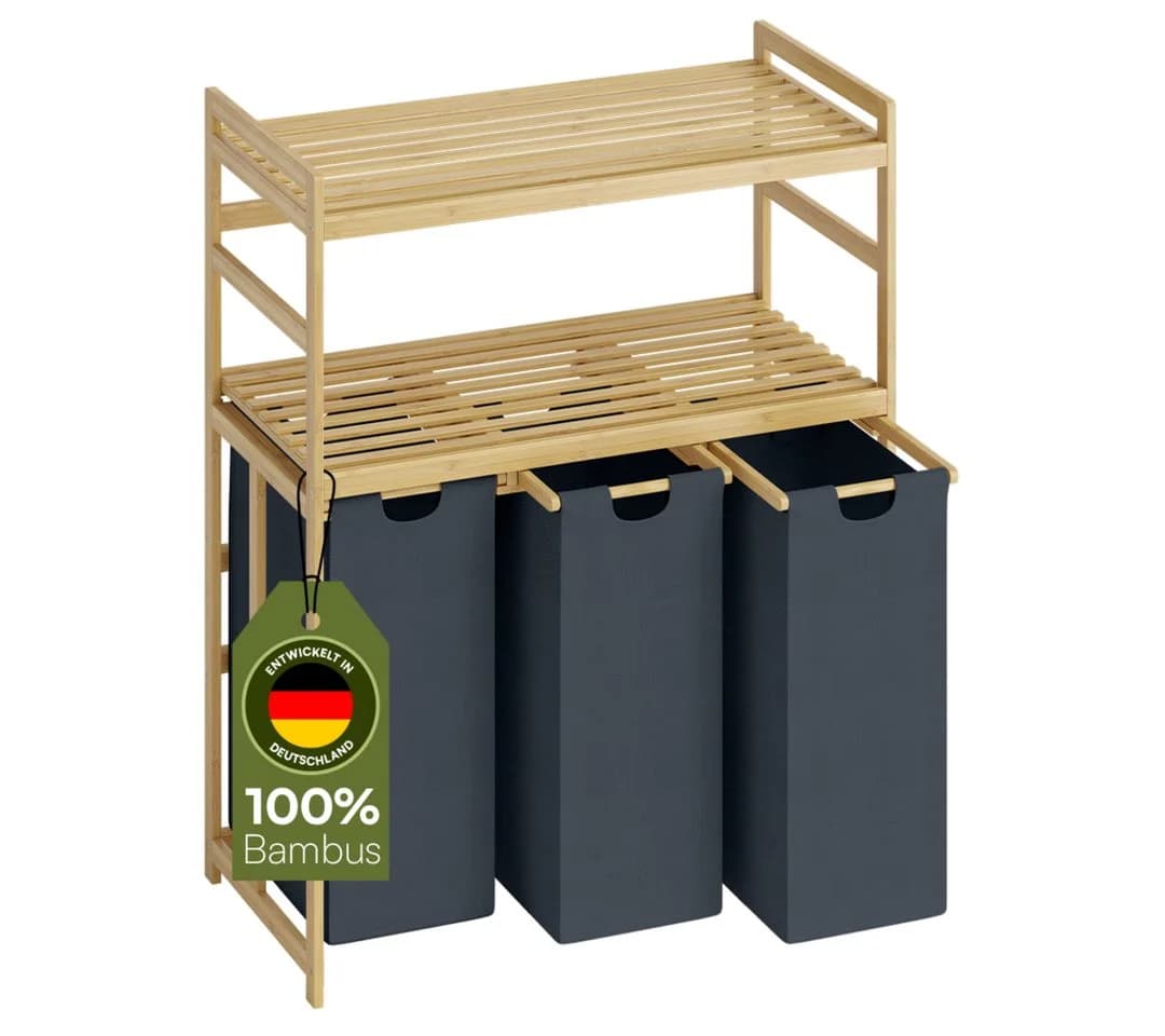 Bellamio Wäschekorb Newa Bambus 3 Fächer Dunkelgrau 150 L - Bild 2
