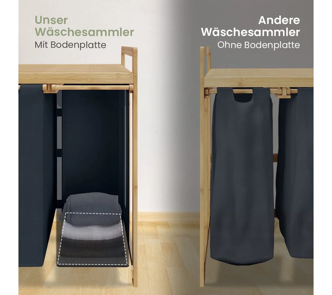 Bellamio Wäschekorb Newa Bambus 3 Fächer Dunkelgrau 150 L - Bild 4