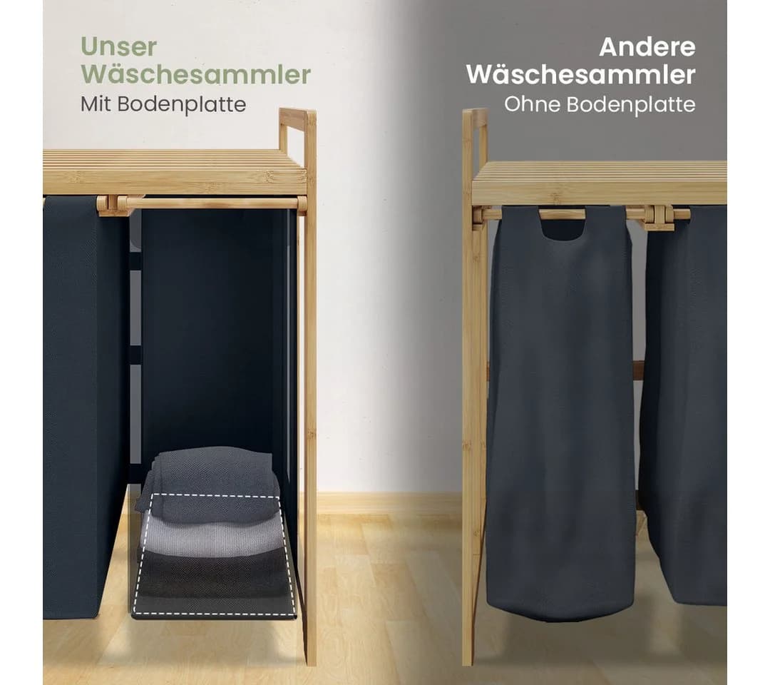 Bellamio Wäschekorb Newa Bambus Dunkelgrau 4 Fächer 200L - Bild 4