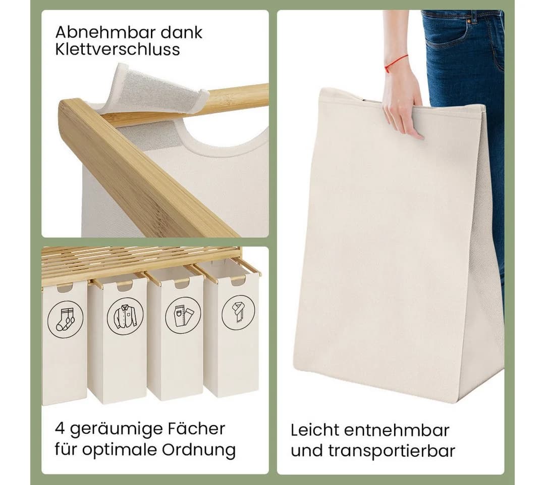 Bellamio Wäschekorb Newa Bambus 4 Fächer 200L Beige - Bild 3