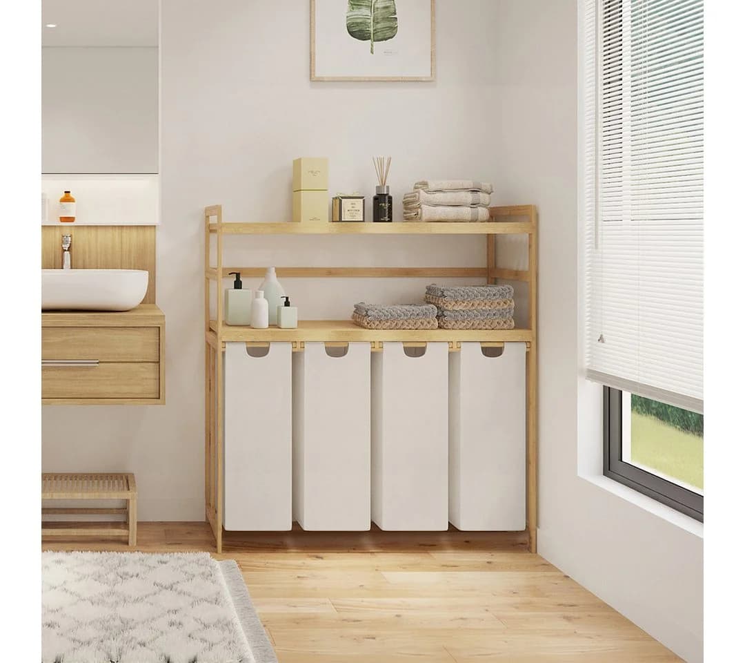Bellamio Wäschekorb Newa Bambus 4 Fächer 200L Beige - Bild 4