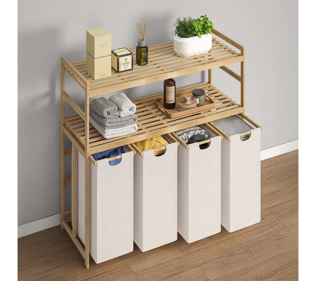 Bellamio Wäschekorb Newa Bambus 4 Fächer 200L Beige - Bild 5