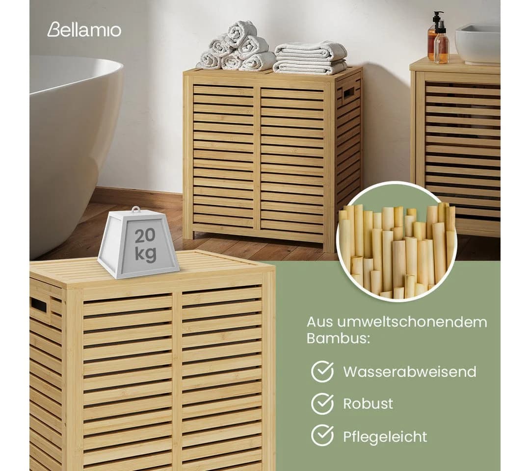 Bellamio Wäschekorb Newa Bambus mit Deckel Grau 80L - Bild 3