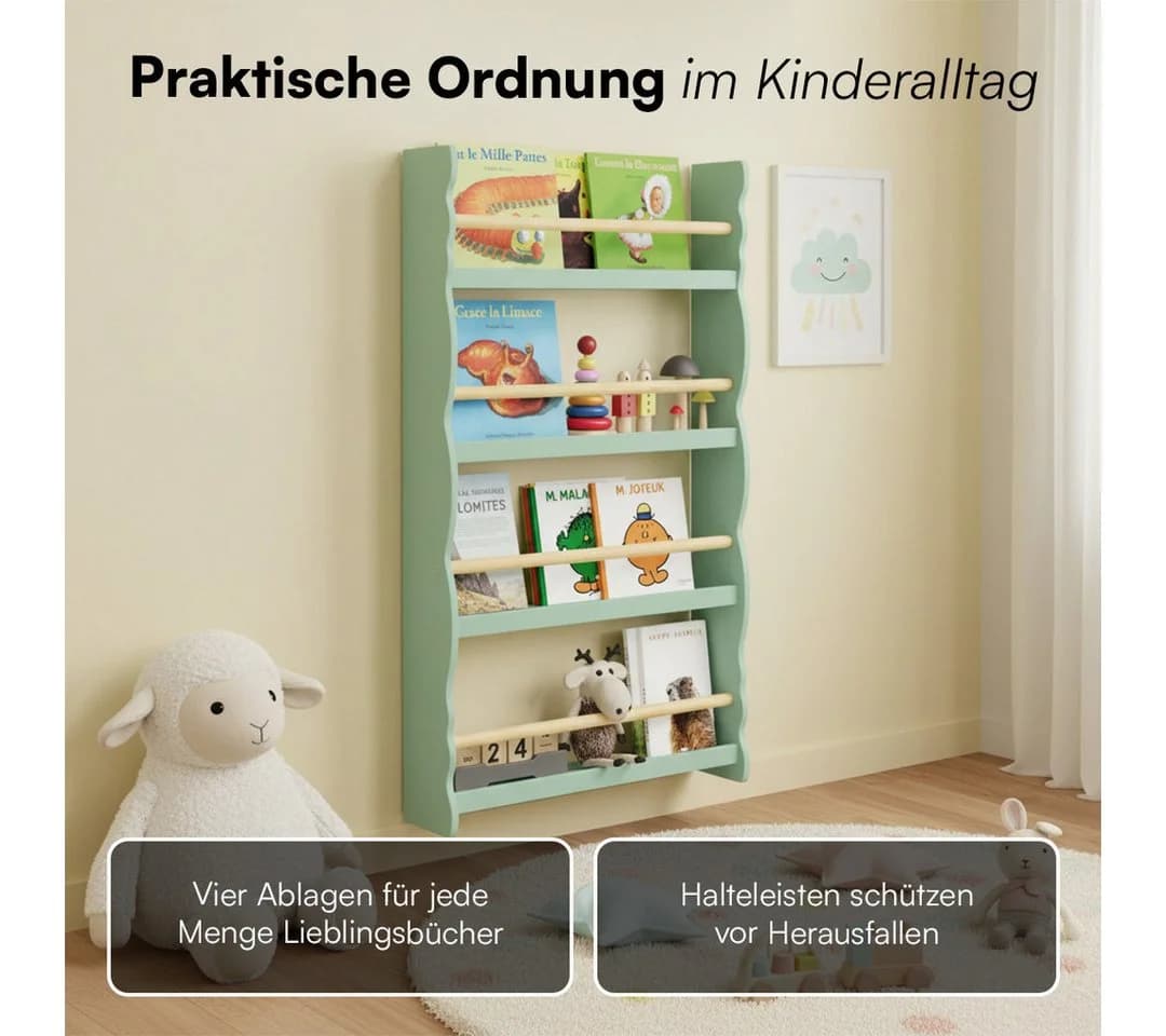 Bellabino Kinderregal Tista Bücherwandregal Grün 4 Fächer - Bild 5